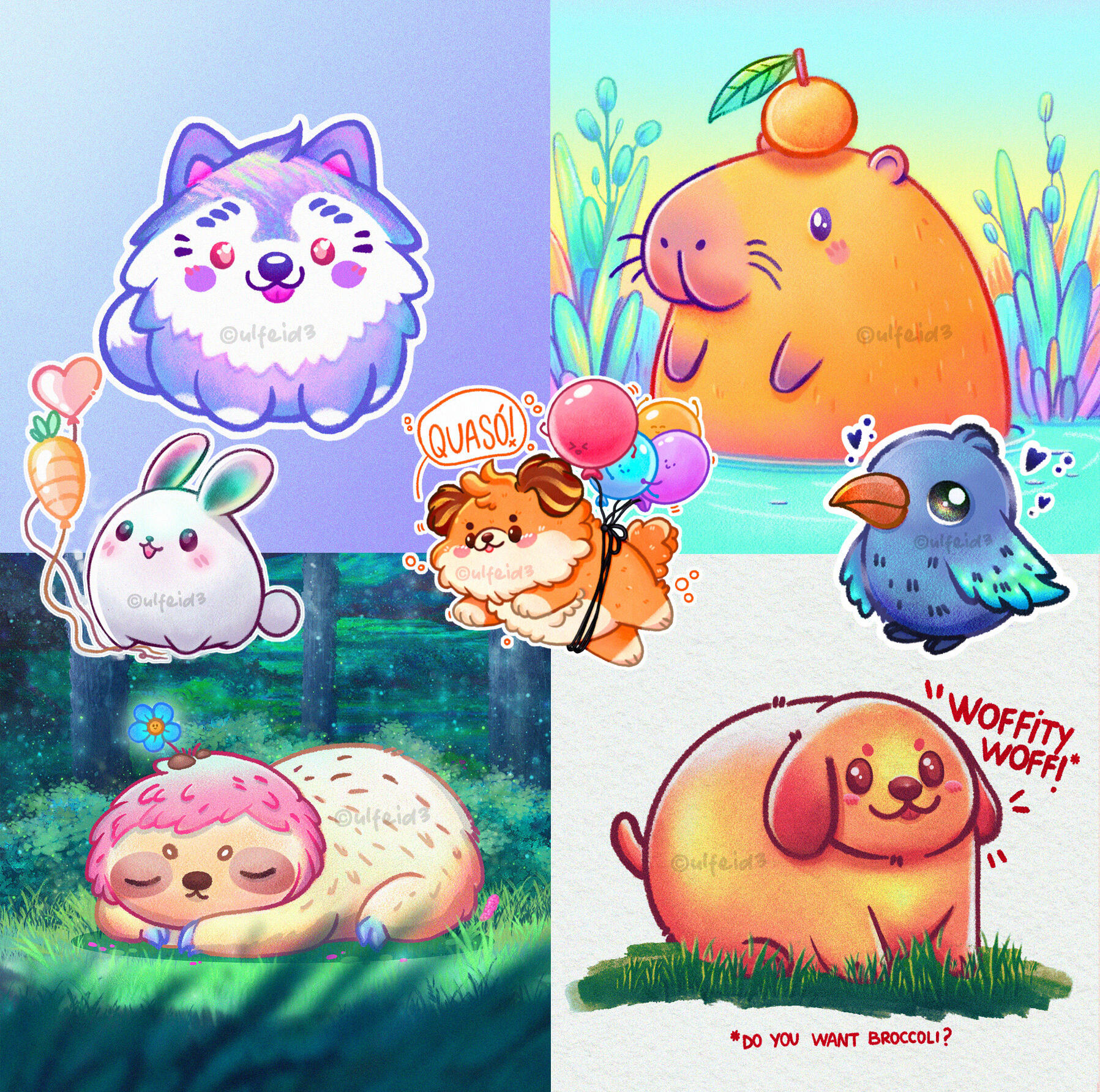 Cute chibi character stickers and art by Ulfeid3 Digital illustration of cute characters and animals in chibi and kawaii style by Ulfeid3