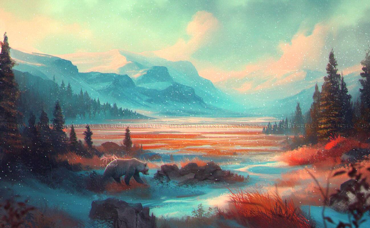 Bear daughter tundra in autumn season digital painting by Ulfeid3 Bear daughter tundra in autumn season digital painting by Ulfeid3