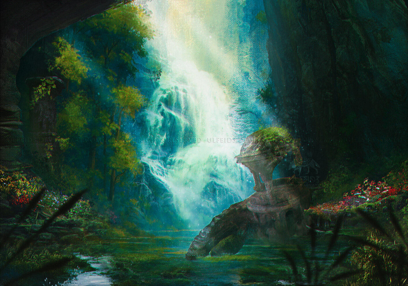 Secret lair jungle with ancient ruins digital painting by Ulfeid3 Secret lair jungle with ancient ruins digital painting by Ulfeid3