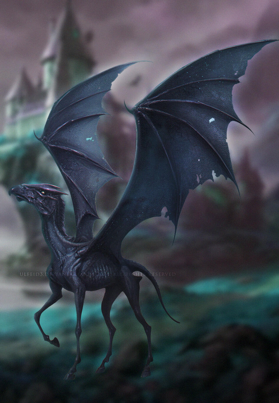 FULL RENDER - FULLBODY FANTASY CREATURE THESTRAL ART by Ulfeid3