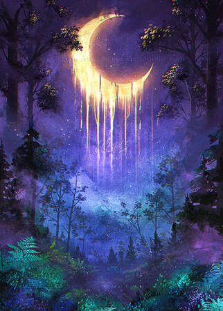 Speedpainting simple render background of a melting moon in a magical purple forest by Ulfeid3