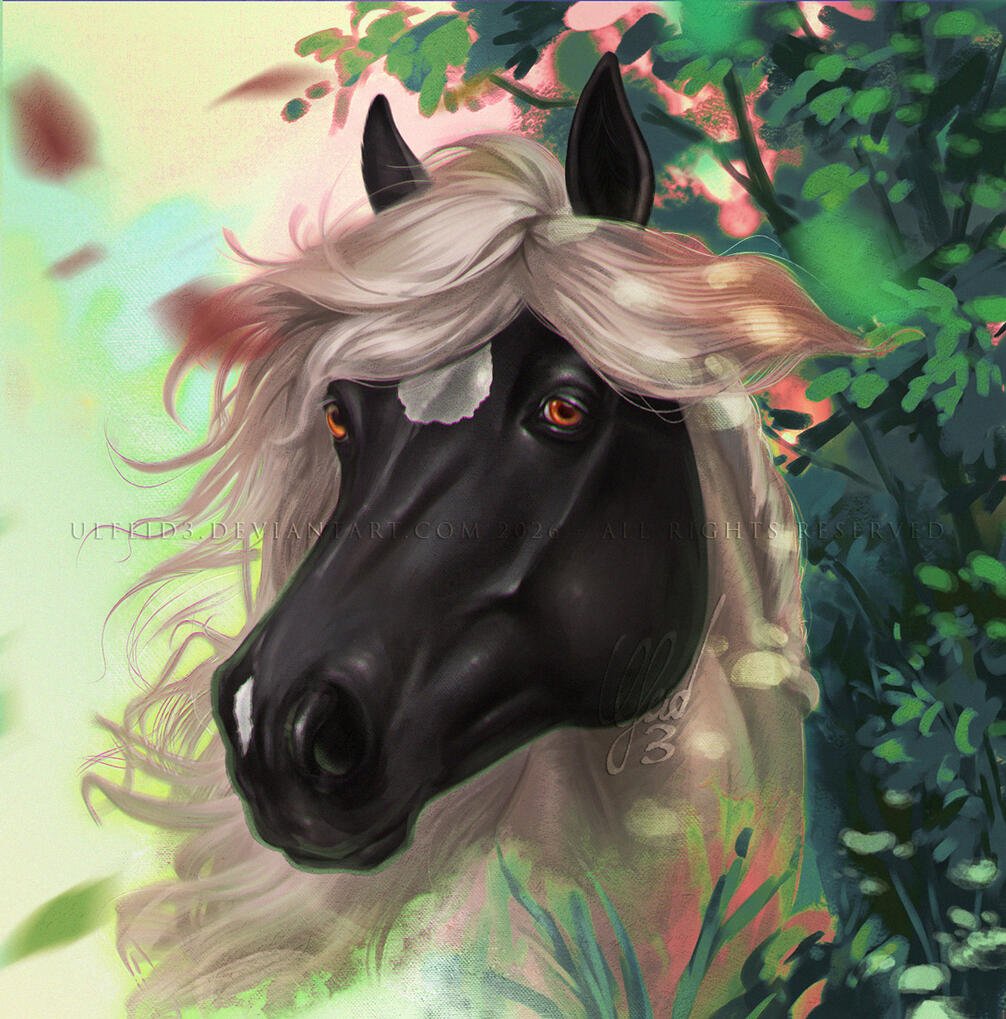 PAINTERLY ANIMAL PORTRAIT WITH SIMPLE BACKGROUND - Horse by Ulfeid3