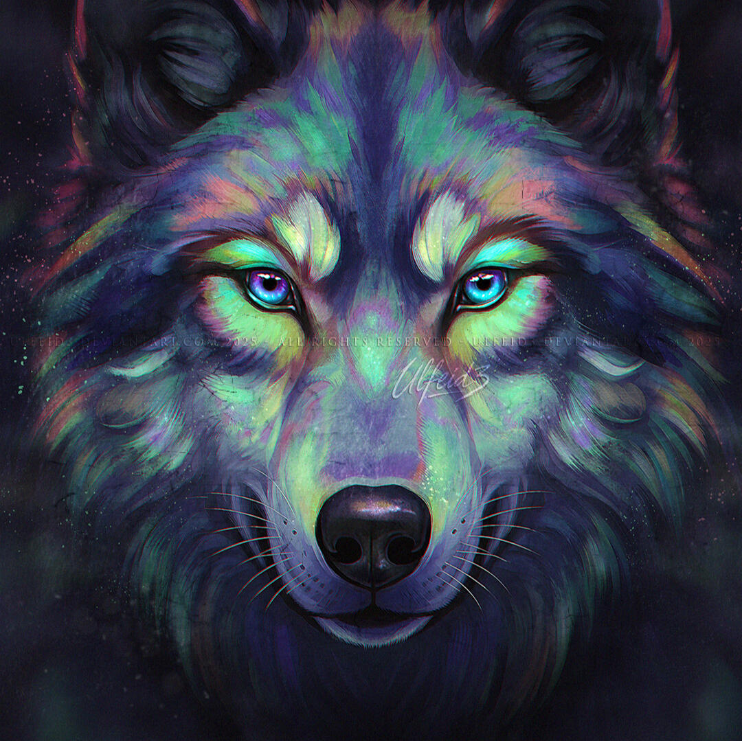 Prismfang Digital art - Fantasy wolf headshot feral art by Ulfeid3