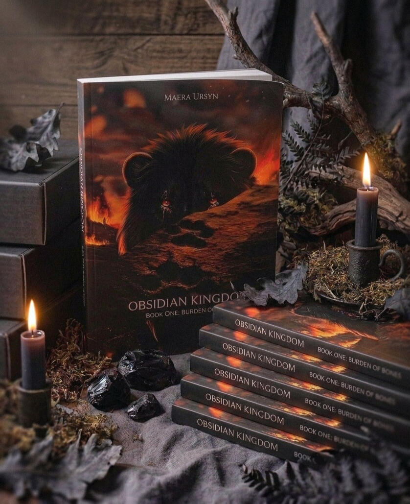 Official cover art for "Obsidian Kingdom - Book One: Burden of bones", by Maera Ursin.