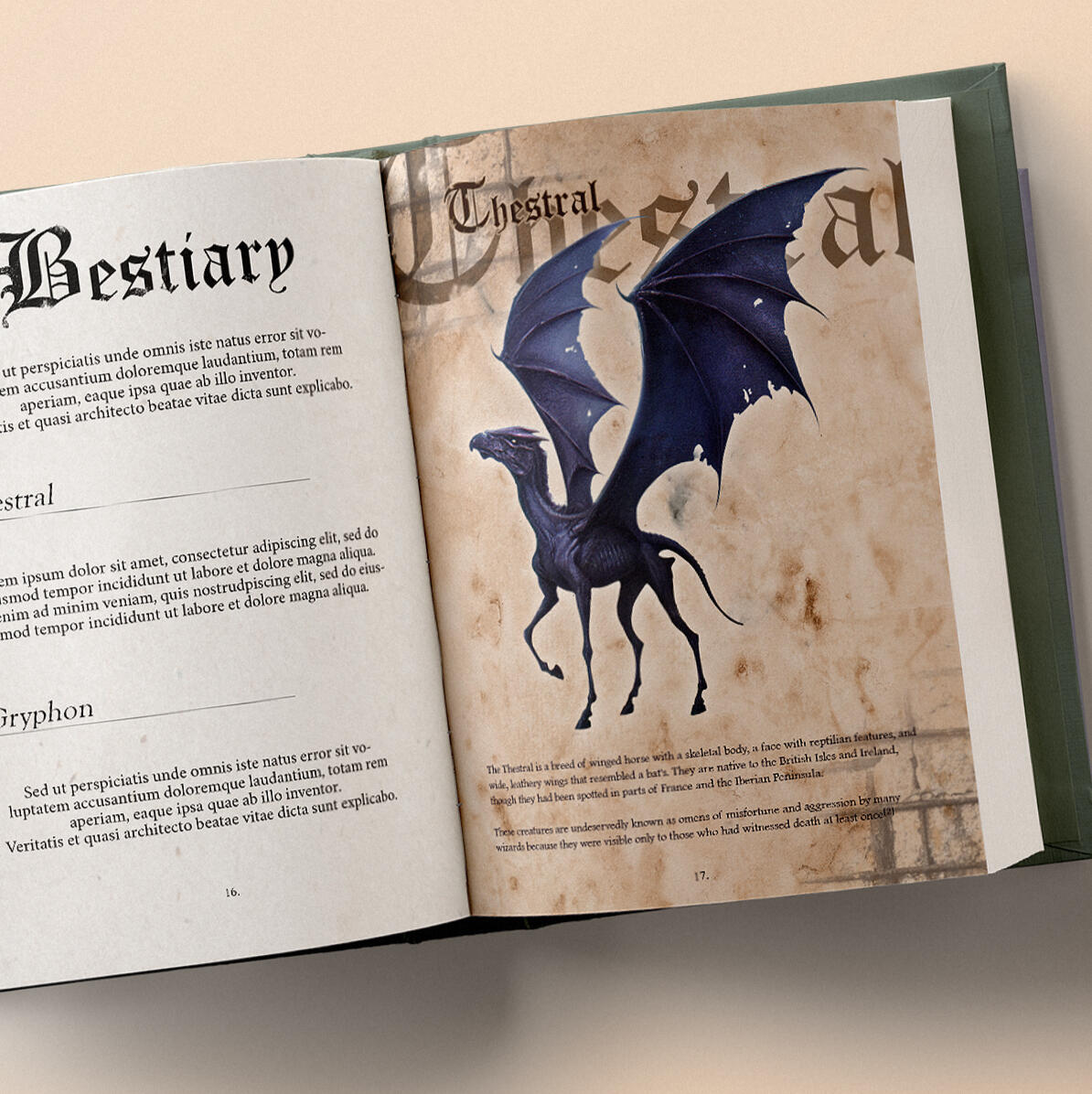 Book art - Internal creature art example Bookish art - Fantasy creature (Thestral) bestiary art by Ulfeid3