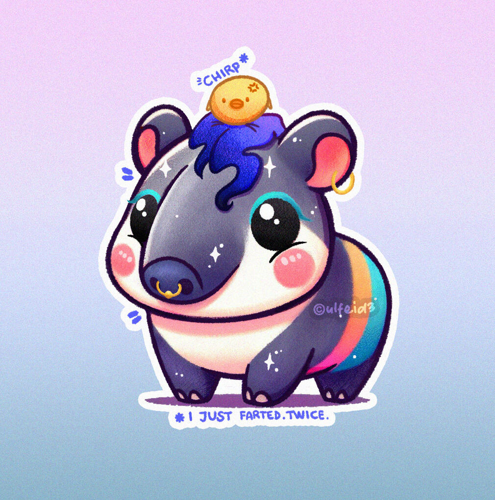CHIBI MASCOT CHARACTER, punk tapir with little chick by Ulfeid3