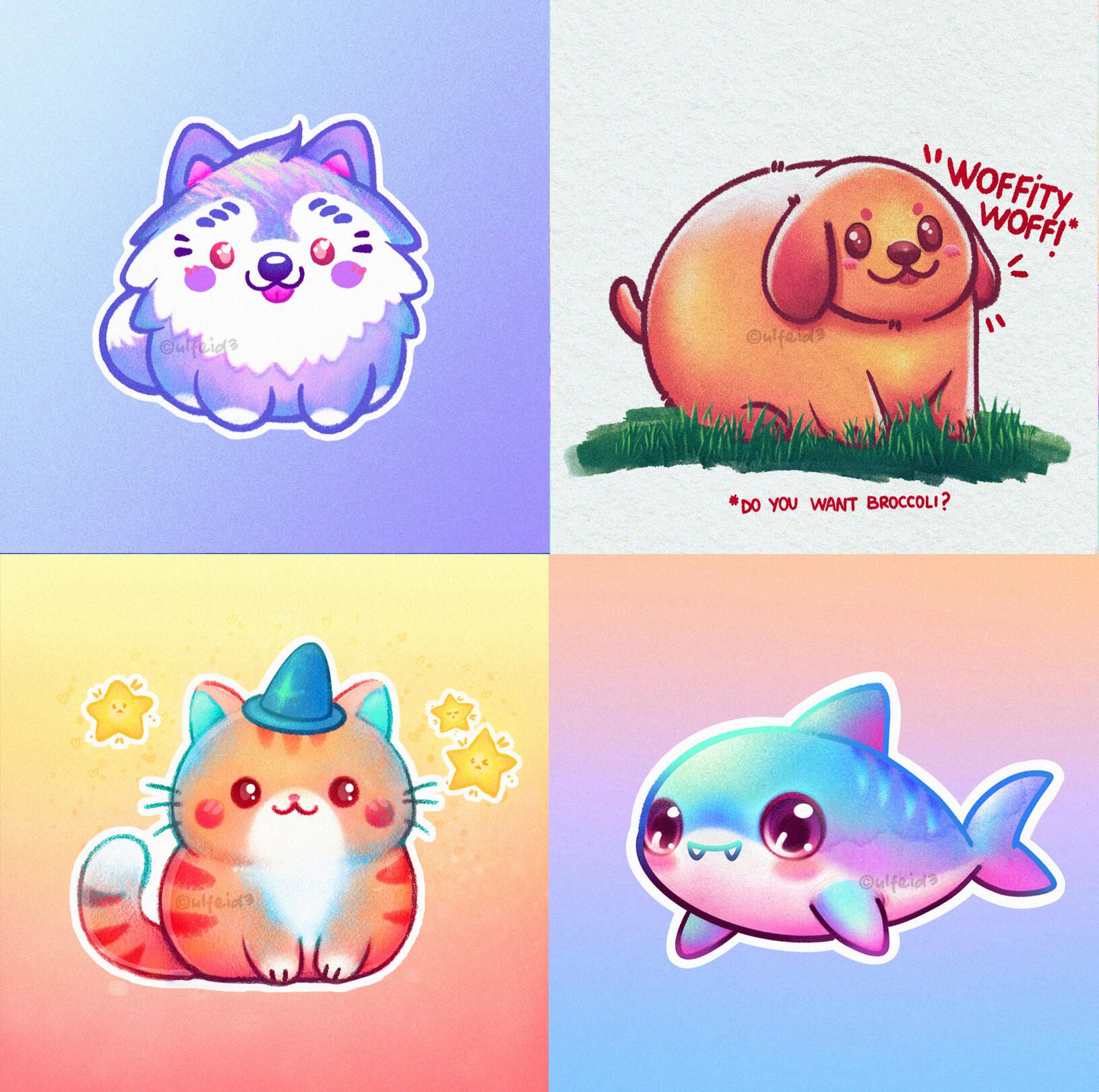 CHIBI MASCOT CHARACTER STICKERS EXAMPLES - WOLF, DOG, CAT, SHARK